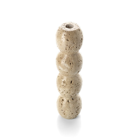 Der Travertin-Totem-Kerzenhalter – Beige – L - Pimis Living