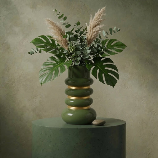 Vase aus gewelltem grünem Metall, 20,2 x 20,2 x 30,2 cm
