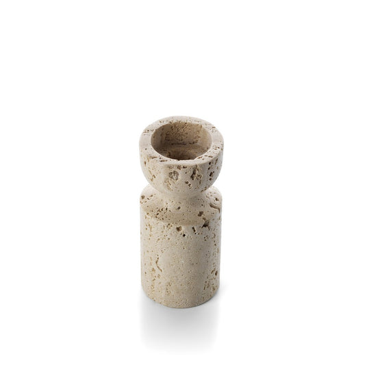 Der Sanduhr-Kerzenhalter aus Travertin – Beige – S - Pimis Living