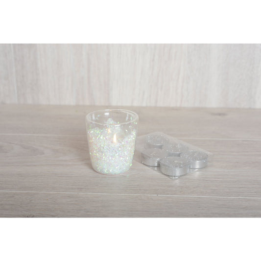 T-Light-Silber-Glitzerkerzen-Set mit 6 Stück - Pimis Living