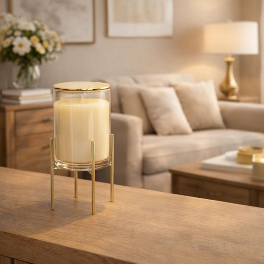 Goldener Kerzenvanille -Parfüm mit goldener Metallstütze - Pimis Living