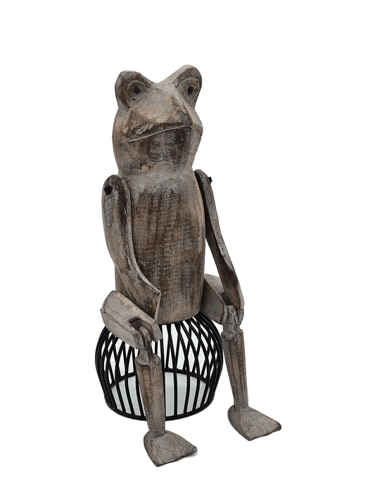 Holzkantensitzer Frosch, gewischt grau-braun - Pimis Living