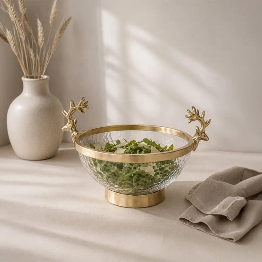 Transparente und goldene Rentier-Salatschüssel