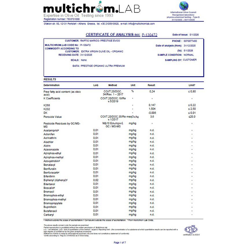 Prestige Ultra Premium Bio-Olivenöl extra vergine - Pimis Living