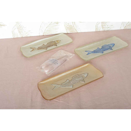 Vanille -rechteckiges Gericht mit goldenem Fisch 31,7x12,7 cm AULICA
