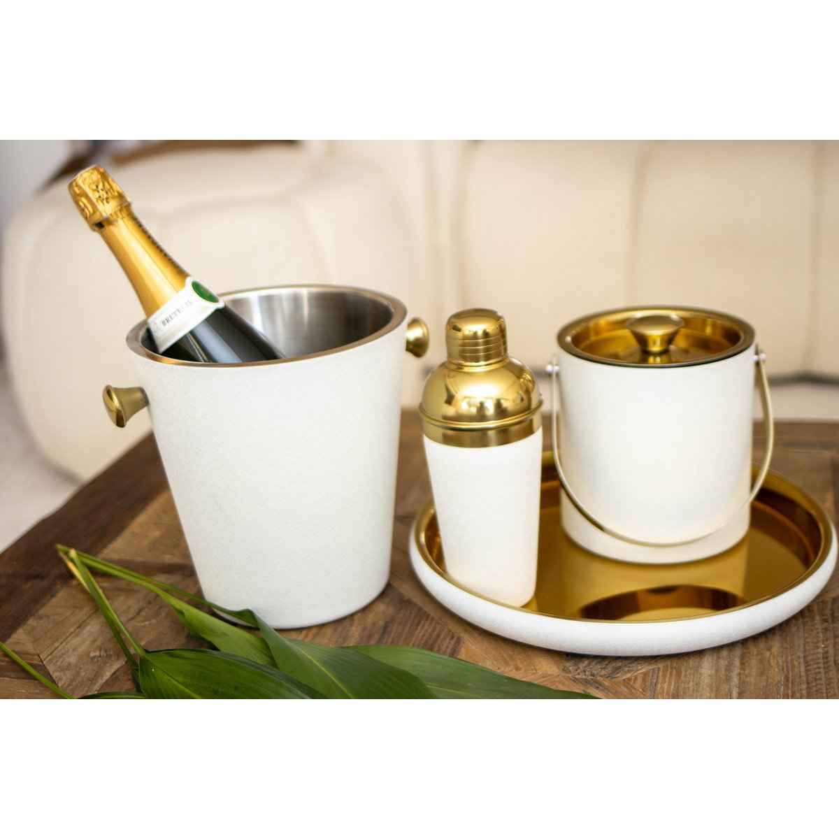ECRU und Gold Champagner -Eimer 20.5x20.5x22 cm AULICA