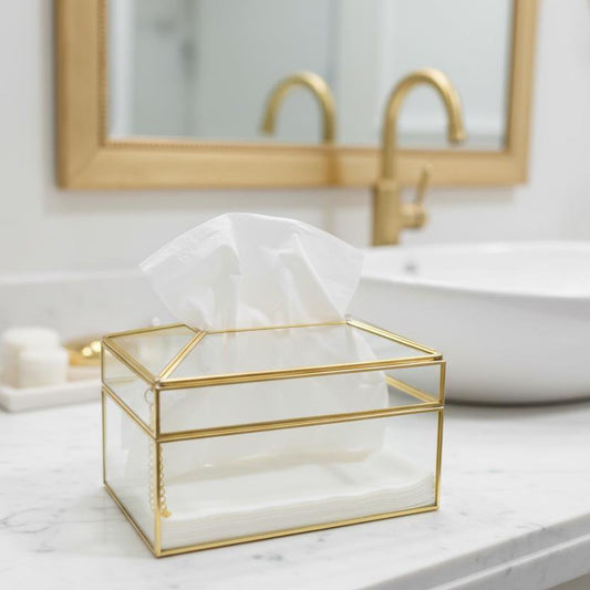 Transparente Quadrat -Taschentuch -Box Goldene Kante 23x13x13cm - Pimis Living