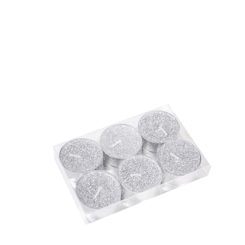 T-Light-Silber-Glitzerkerzen-Set mit 6 Stück - Pimis Living