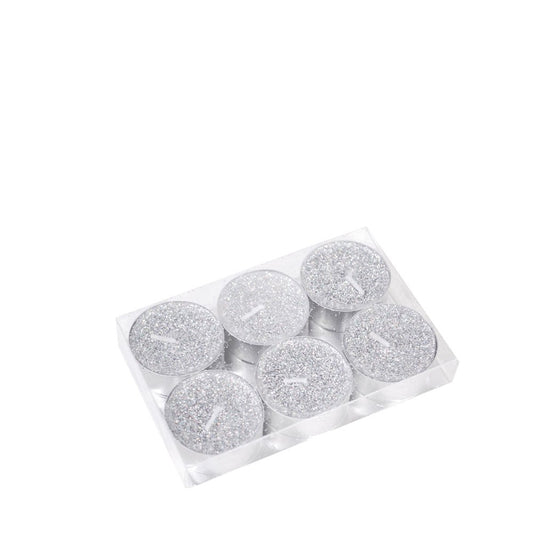 T-Light-Silber-Glitzerkerzen-Set mit 6 Stück - Pimis Living