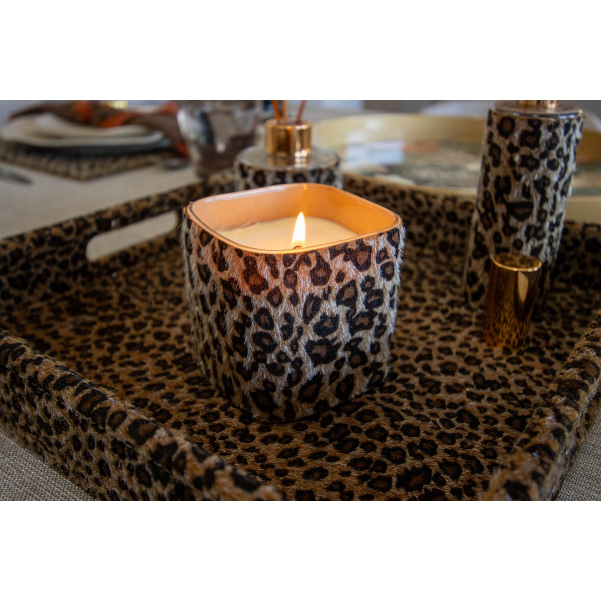 8x8x8cm Leoparden Glaskerze - Pimis Living