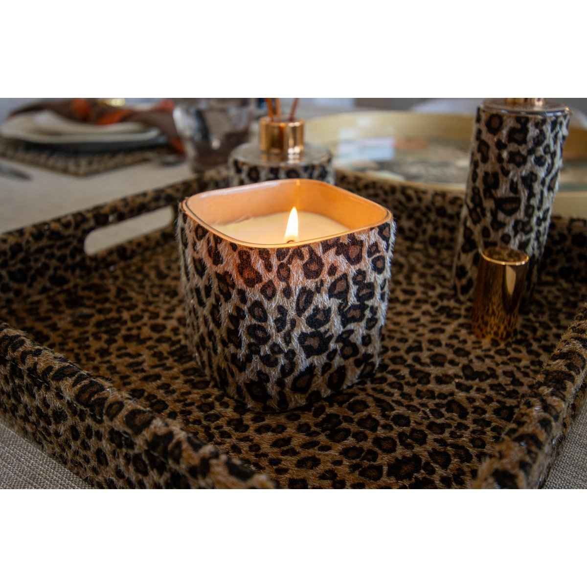 8x8x8cm Leoparden Glaskerze AULICA