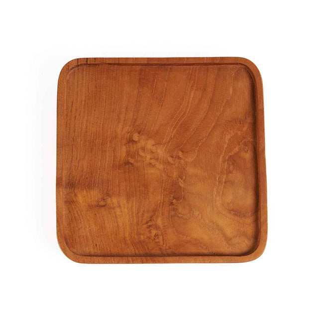 Der quadratische Teller aus Teakholz – Natur – XS Bazar Bizar Living