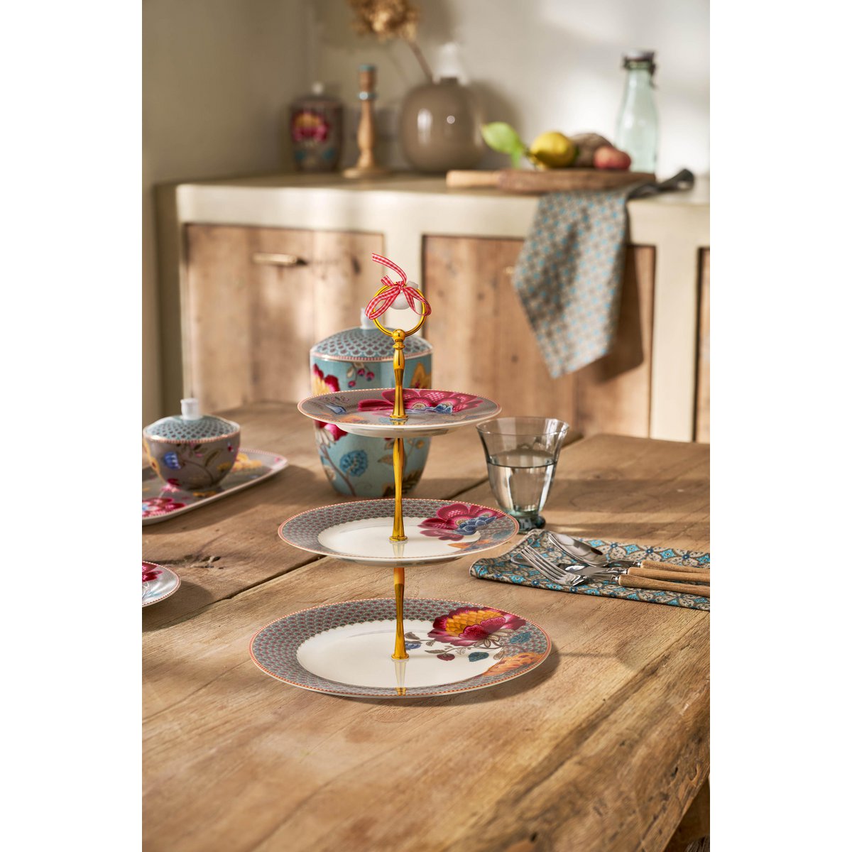 Cake Stand 3/Layers Blooming Tales Fantasy Khaki - Pimis Living