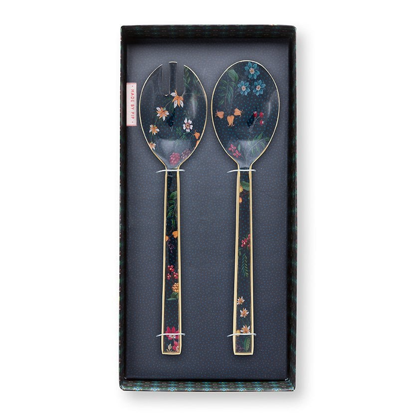 Set/2 Salad Server Enamelled Berry Blues 25cm - Pimis Living