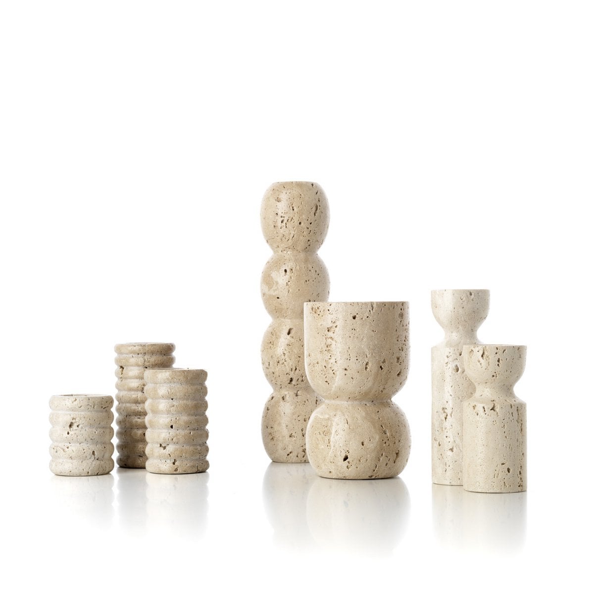 Der Travertingefäß-Säulenkerzenhalter – Beige - Pimis Living