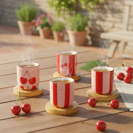 Kirschkaffeetassen mit Untertassen aus Holz – 4er-Set AULICA
