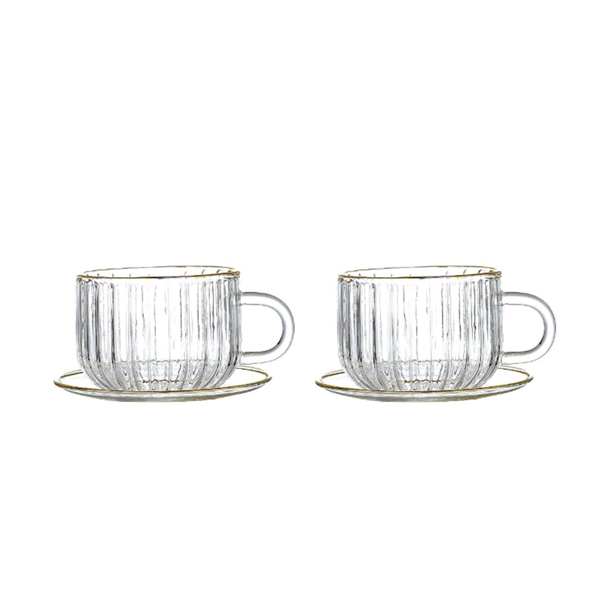 Tassen und Untertassen aus Glas mit Goldrand, 400 ml – 2er-Set - Pimis Living
