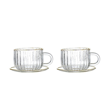 Tassen und Untertassen aus Glas mit Goldrand, 400 ml – 2er-Set - Pimis Living