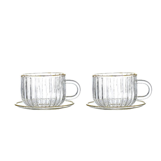 Tassen und Untertassen aus Glas mit Goldrand, 400 ml – 2er-Set - Pimis Living