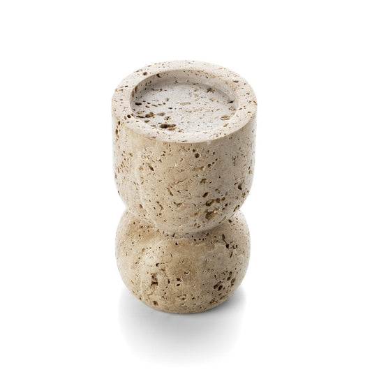 Der Travertingefäß-Säulenkerzenhalter – Beige - Pimis Living