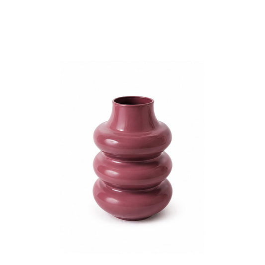 Wellblechvase aus burgunderfarbenem Metall, 15 x 15 x 23 cm