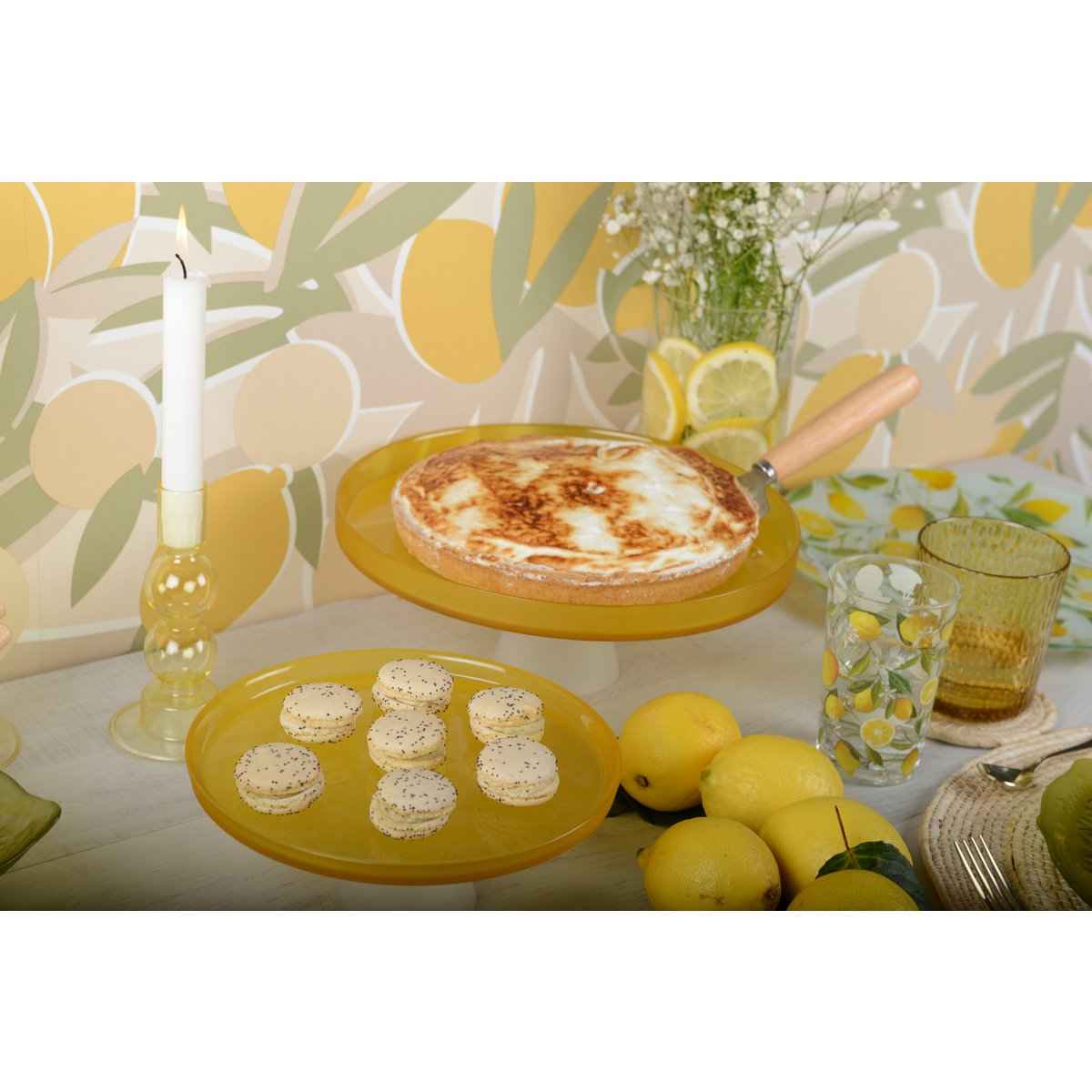 28 cm weiß -an -weiß Kuchenschale -Zitrone AULICA