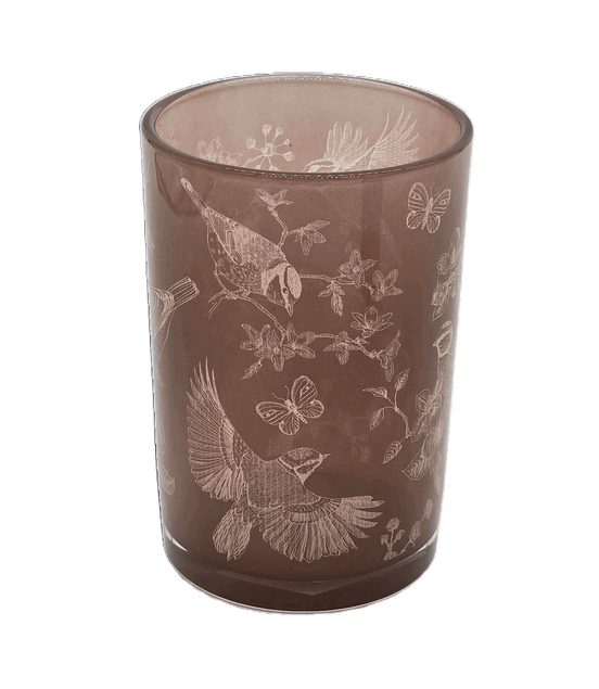 Glass lantern with bird motif