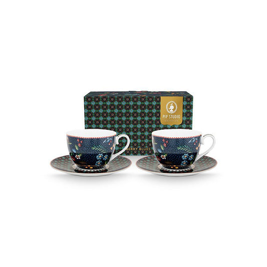 Set/2 Cups and Saucers Berry Blues 280ml - Pimis Living