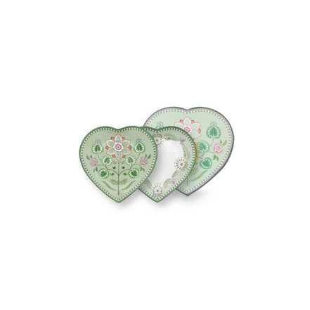 Set/2 Heart Shape Plates Lily&Lotus Light Green 21.5cm Pip Studio - German and Austrian markets only
