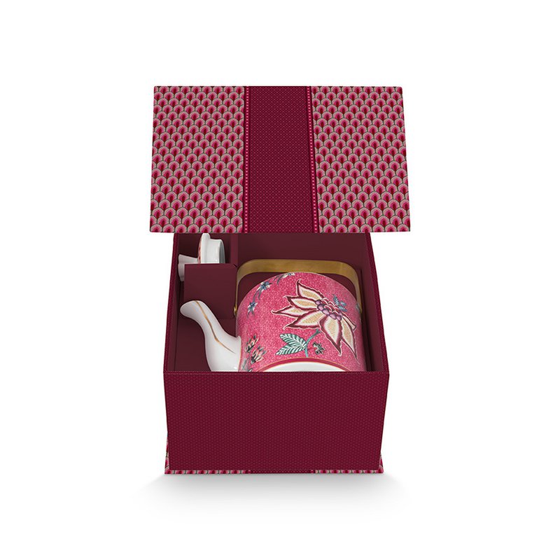 Giftset Teapot Oriental Flower Festival Dark Pink 1 ltr - Pimis Living