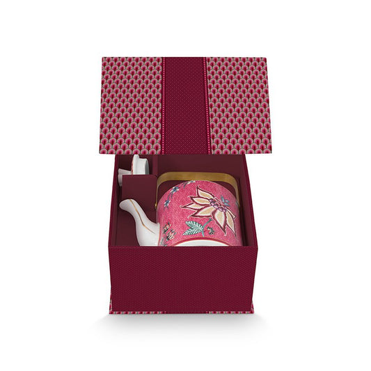 Giftset Teapot Oriental Flower Festival Dark Pink 1 ltr - Pimis Living