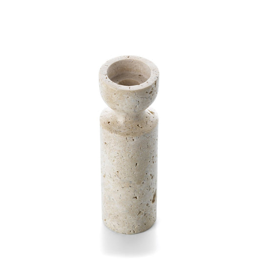 Der Sanduhr-Kerzenhalter aus Travertin – Beige – M - Pimis Living
