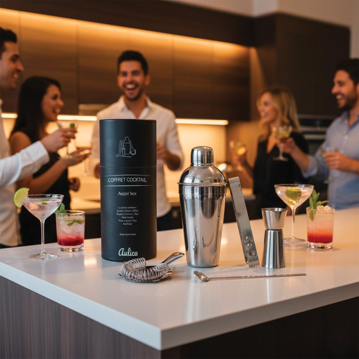 Cocktailshaker-Set 550 ml, 5-teilig, silberfarben - Pimis Living