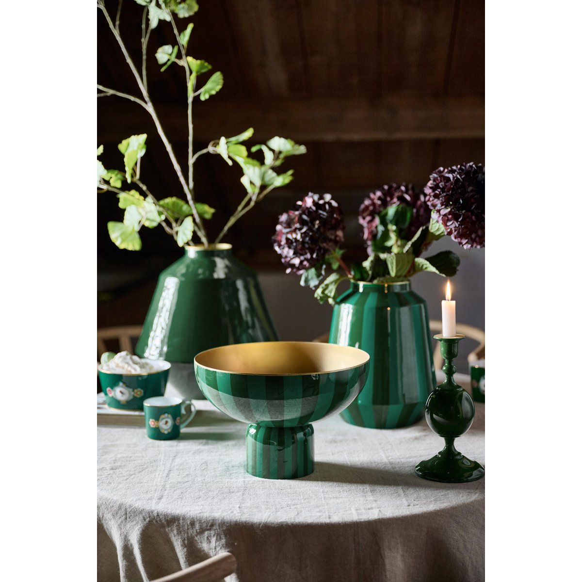 High Tray Metal Stripes Green 30x20cm - Pimis Living