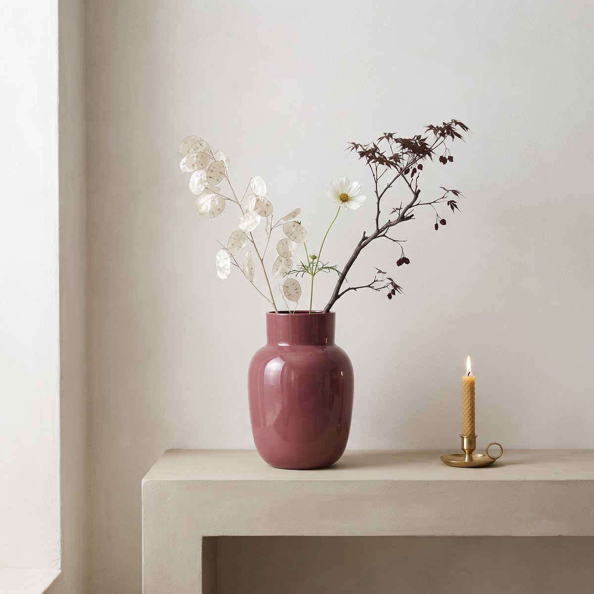 Burgunderfarbene Metallvase 17x17x26,5cm
