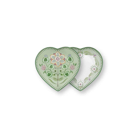 Set/2 Heart Shape Plates Lily&Lotus Light Green 21.5cm Pip Studio - German and Austrian markets only