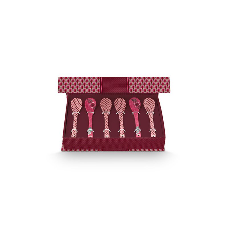 Giftset Teaspoons Oriental Flower Festival Dark Pink 13cm - Pimis Living