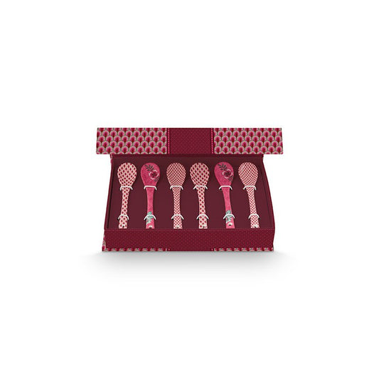 Giftset Teaspoons Oriental Flower Festival Dark Pink 13cm - Pimis Living
