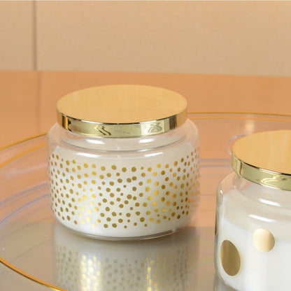 Runde Kerze mit kleinen Punkten und goldenem Salbei -Parfümdeckel - Pimis Living
