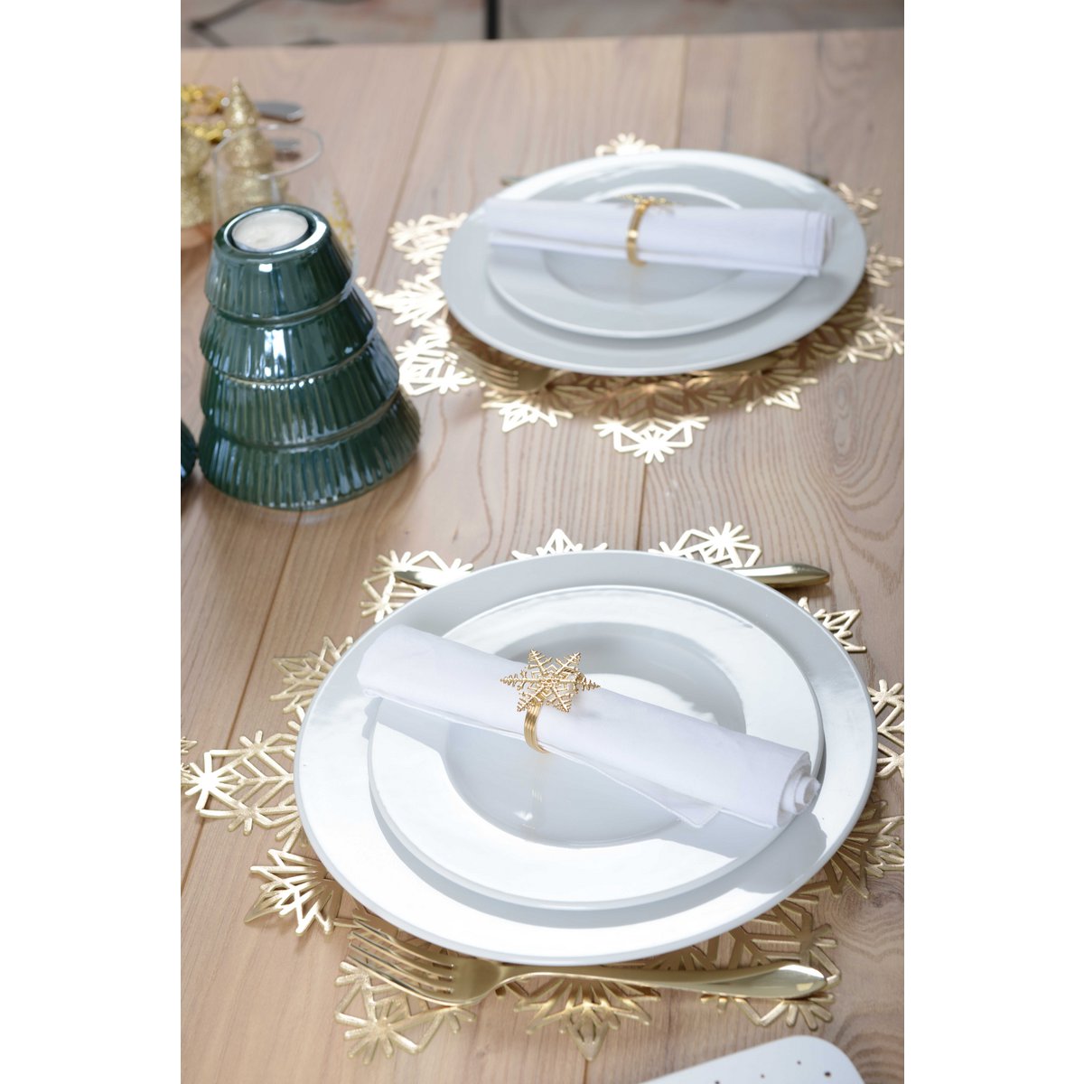 Set von 4 Runden goldener Flockentücher