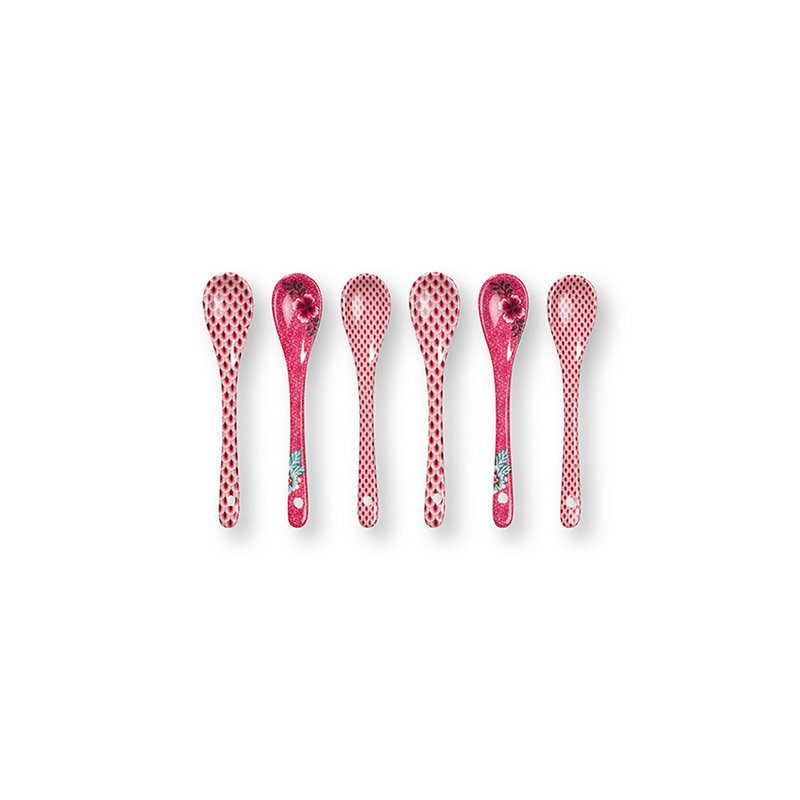 Giftset Teaspoons Oriental Flower Festival Dark Pink 13cm - Pimis Living
