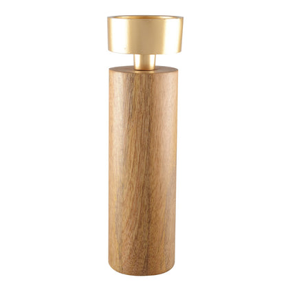 Holz- und goldener Metallkerzenhalter 27 cm - Pimis Living