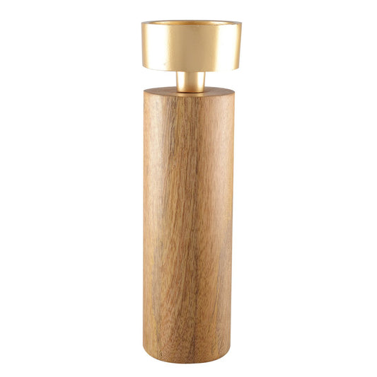Holz- und goldener Metallkerzenhalter 27 cm - Pimis Living