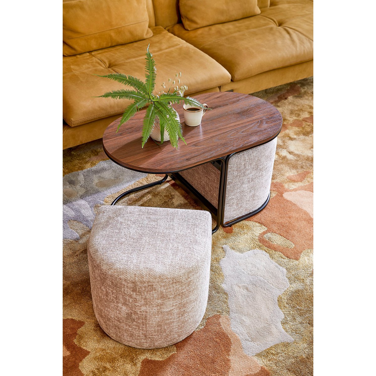 Couchtisch mit Poufs – 3-teilig – L79 x B45 x H41 cm – Hellgrau - Pimis living by Konceptpunkt