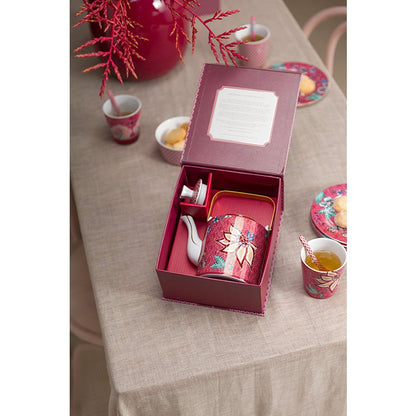 Giftset Teapot Oriental Flower Festival Dark Pink 1 ltr - Pimis Living