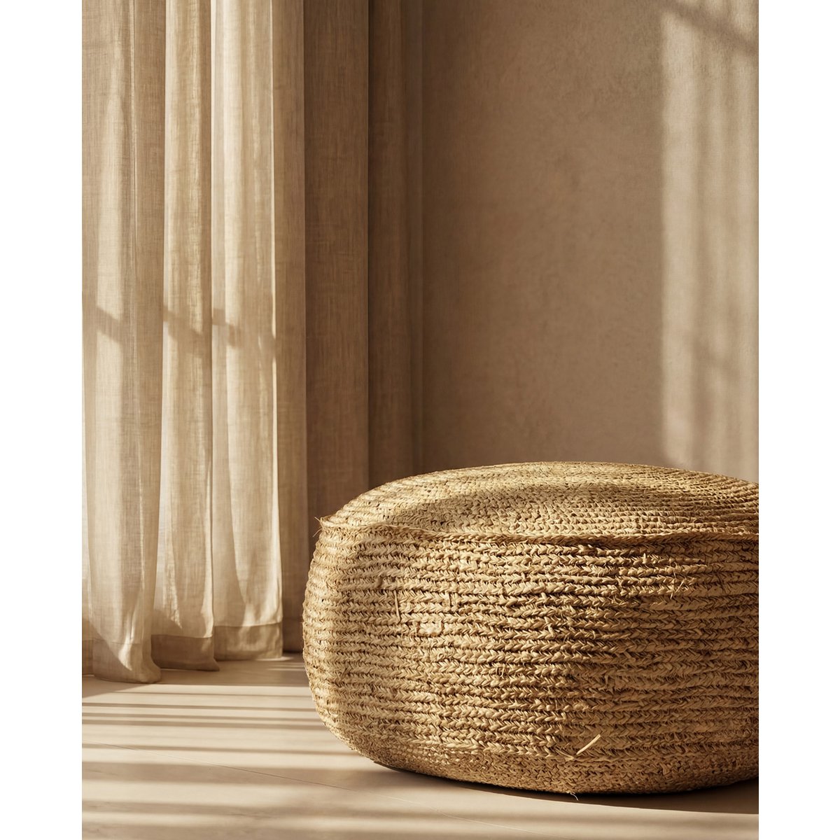 Der Raffia Flores Pouffe - Natürlich - Pimis Living