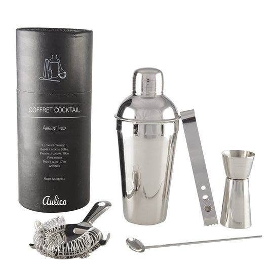Cocktailshaker-Set 550 ml, 5-teilig, silberfarben - Pimis Living