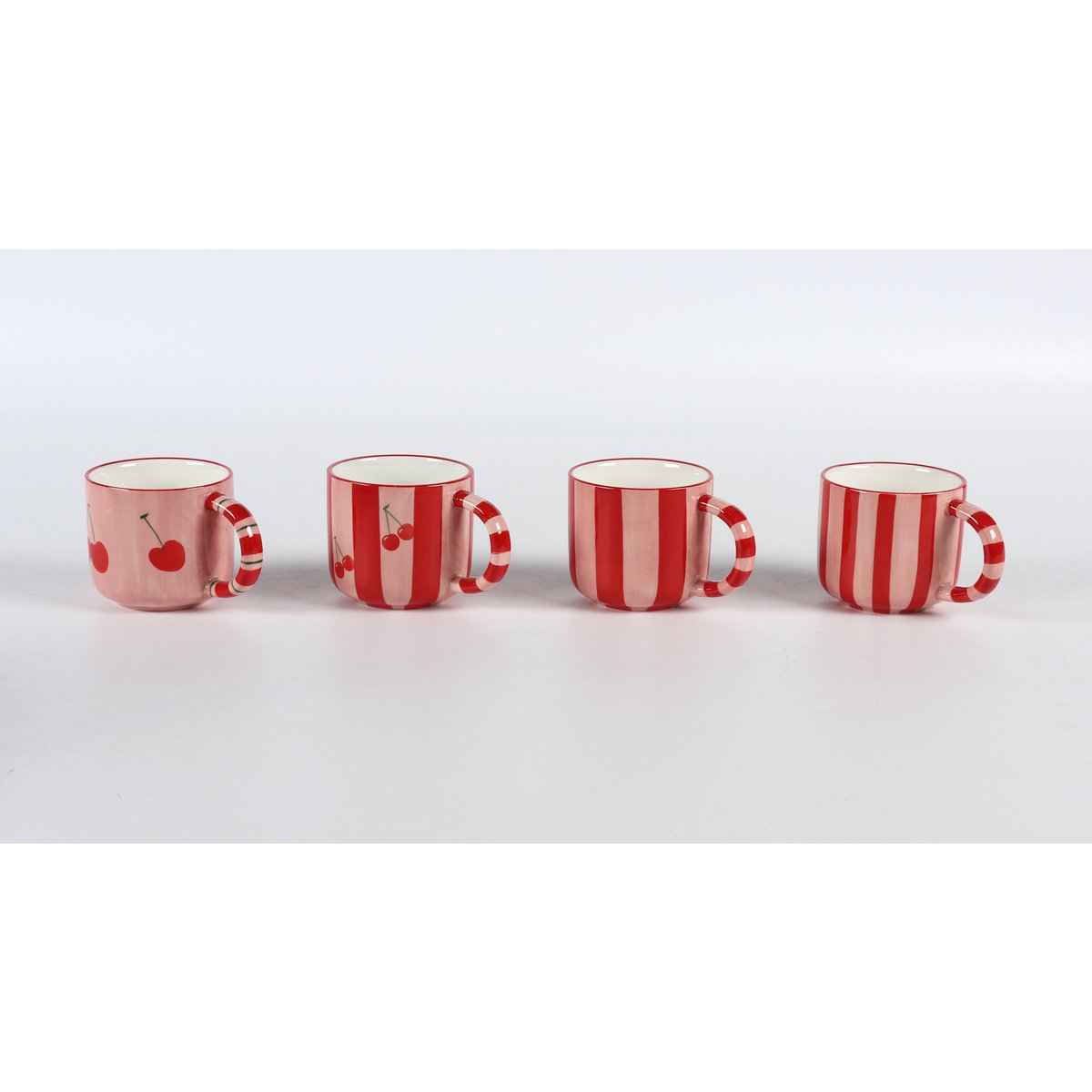 Kirschrot gestreifte Tassen – 4er-Set AULICA