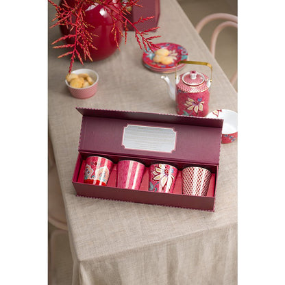 Giftset Mugs without Ear Oriental Flower Festival Dark Pink 230ml - Pimis Living