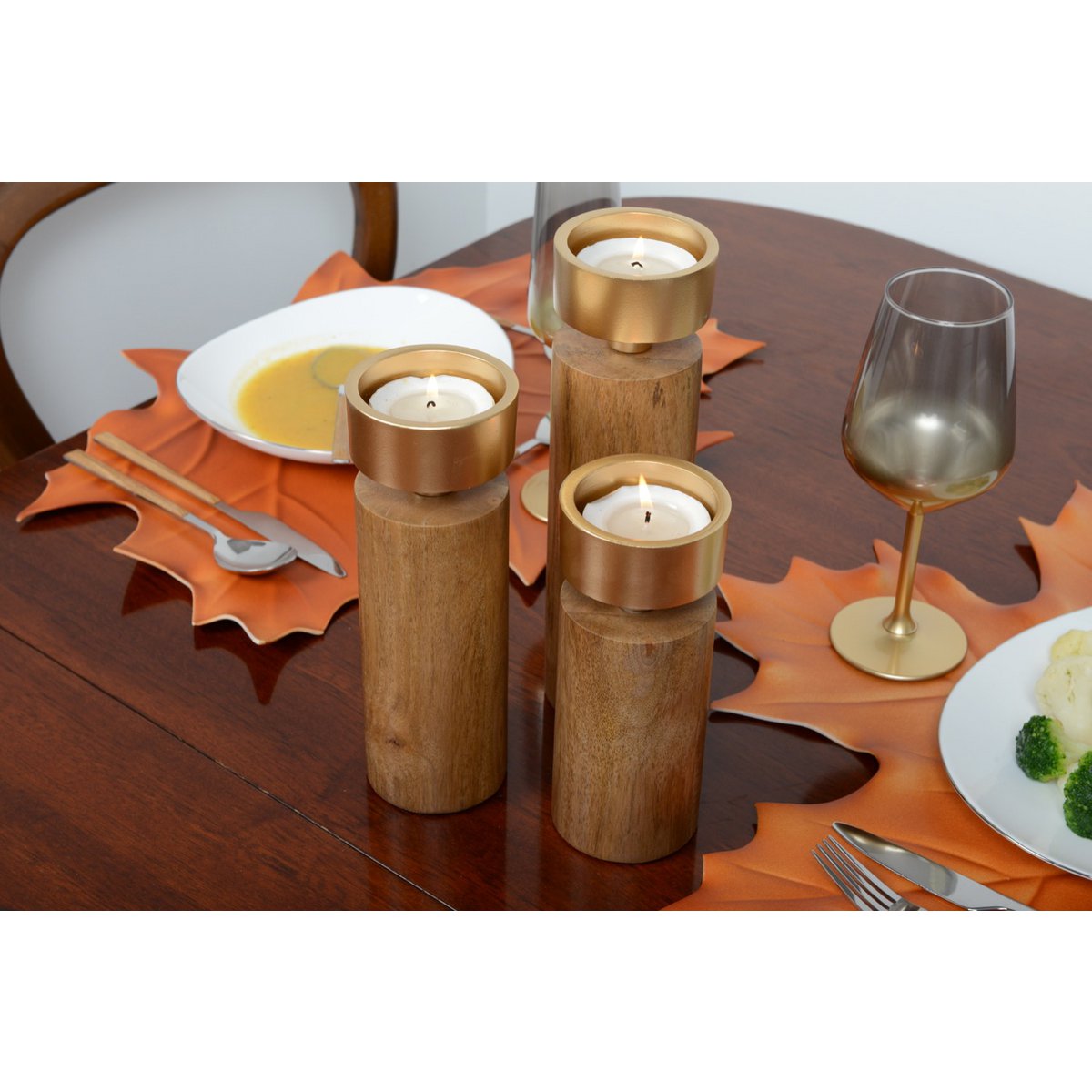 Holz- und Goldmetallkerzenhalter 23 cm - Pimis Living